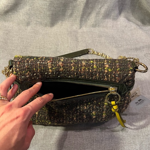 NWT Coach Green/ Brown Fall Tweed Chelsea Boucle Flap Bag - Picture 9 of 11